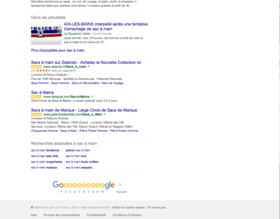Pub Adwords près les résultats naturels