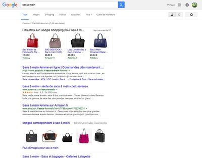 Résultats Google Shopping au dessus des résultats